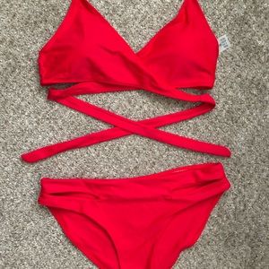Zaful Red Wrap Swim Set